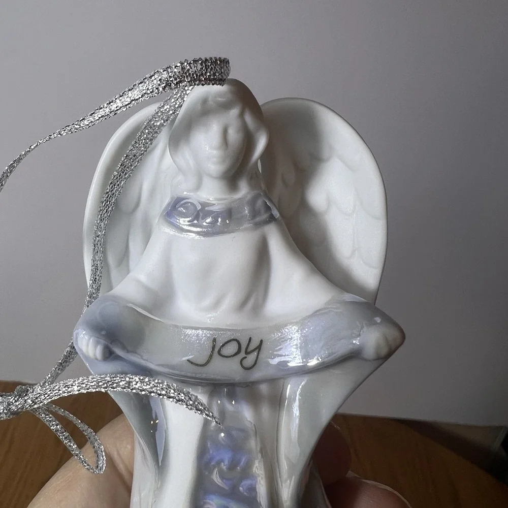 Set of 6 Porcelain Angel Christmas Ornaments Hope Faith Love Joy Peace Blessings